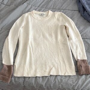Madewell Cream and Brown Crew Neck Sweater